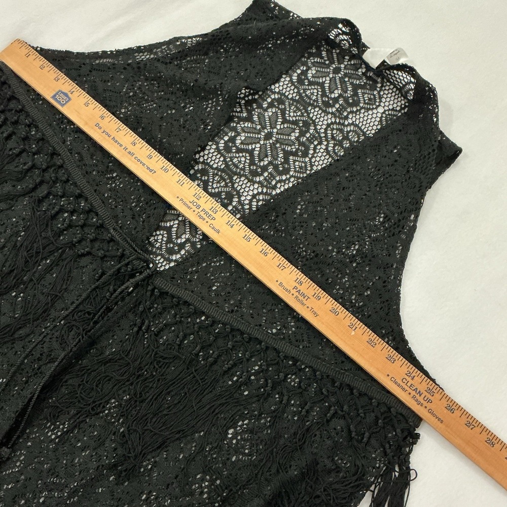 Black Lace Fringe Long Vest Boho Festival Duster Whimsygoth Oversized Med. Plus - Picture 9 of 13